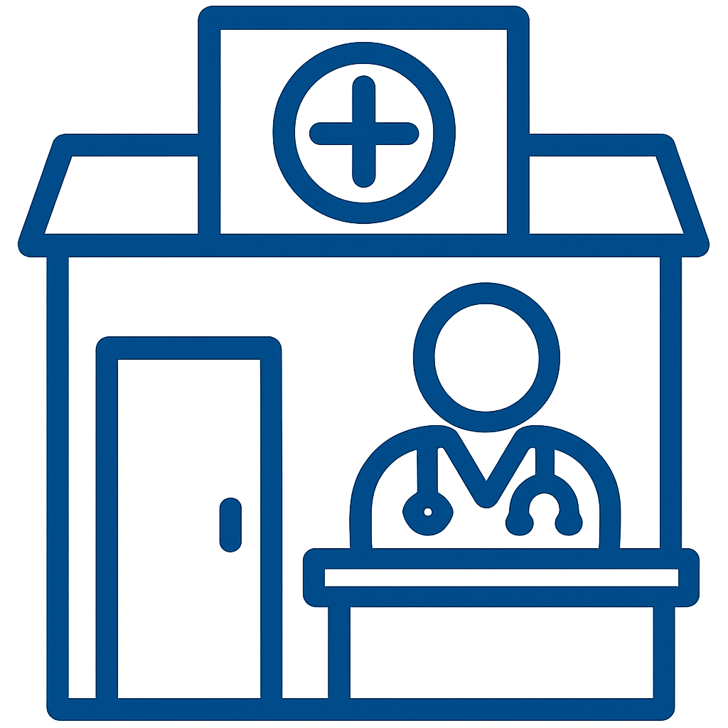 lineart lineart an icon using thick line work and the color 094c8b and clear It will depict dr office  Do NOT use words letters or numbers-1