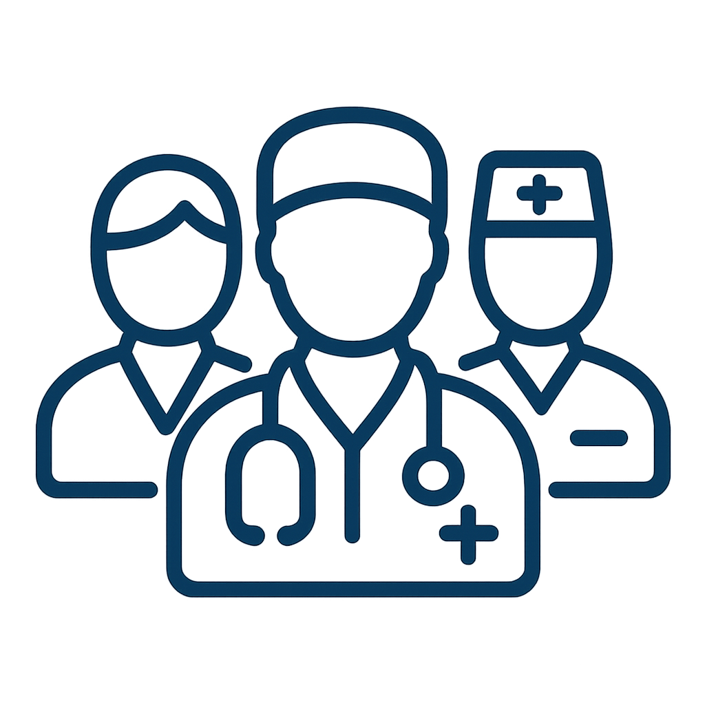 create an icon with no words and dark blue linework to represent the idea of health care providers