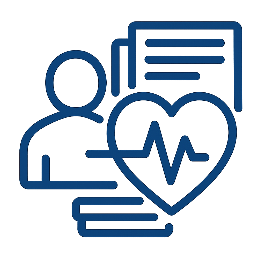 lineart an icon using thick line work and the color  094c8b and clear It will depict millions of heartbeats analyzed  Do NOT use words letters or numb
